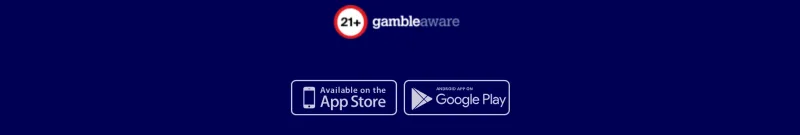 Підвал сайту Favbet зі знаком 21+, логотипом GambleAware і кнопками App Store та Google Play